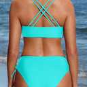 Women's Two Piece Bikini - Push Up Swimsuit Set V Neck Lace Up Bathing Suit 2026 Swimwear (Blue, L)