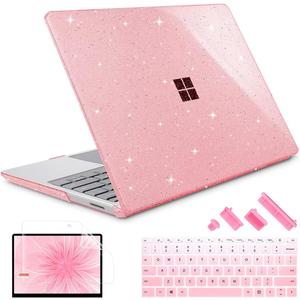 Compatible with 12.4 inch Microsoft Surface Laptop Go 3 Go 2 Go 1 Models: 1943 20132023 2022 2020 Release, Plastic Hard Shell Case with Keyboard Cover & Screen Protector, Sparkly Pink