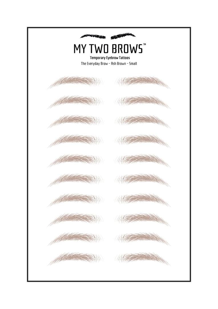 (10 pairs) Ash Brown Temporary Eyebrow Tattoo - Small Size - Waterproof & Smudgeproof - Everyday Brow Style Eyebrow Stickers - Sheet Lasts up to 30 Days - Won't Work on Existing Brows