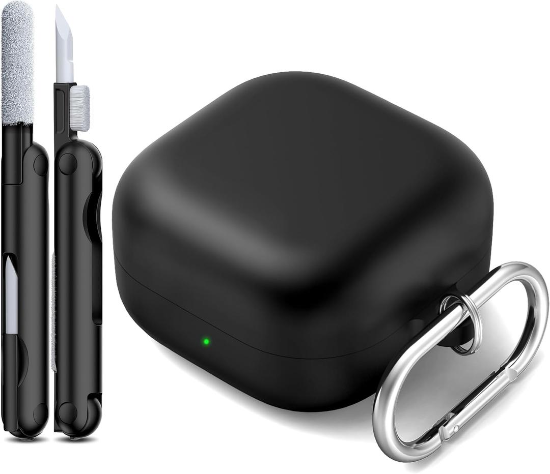 2 x RFUNGUANGO 2026 New Silicone Case for Samsung Galaxy Buds 4 & Buds 4 Pro, Shockproof Protective Cover with Cleaning Kit & Carabiner, Anti-Scratch Non-Slip Earbuds Case, Black