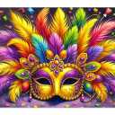Mardi Gras Carnival Feather Mask Backdrop 70.9 x 43.3 Inch Colorful Confetti Party Banner for Masquerade Ball Brazilian Festival Parade Wall Decoration Photo Booth Background