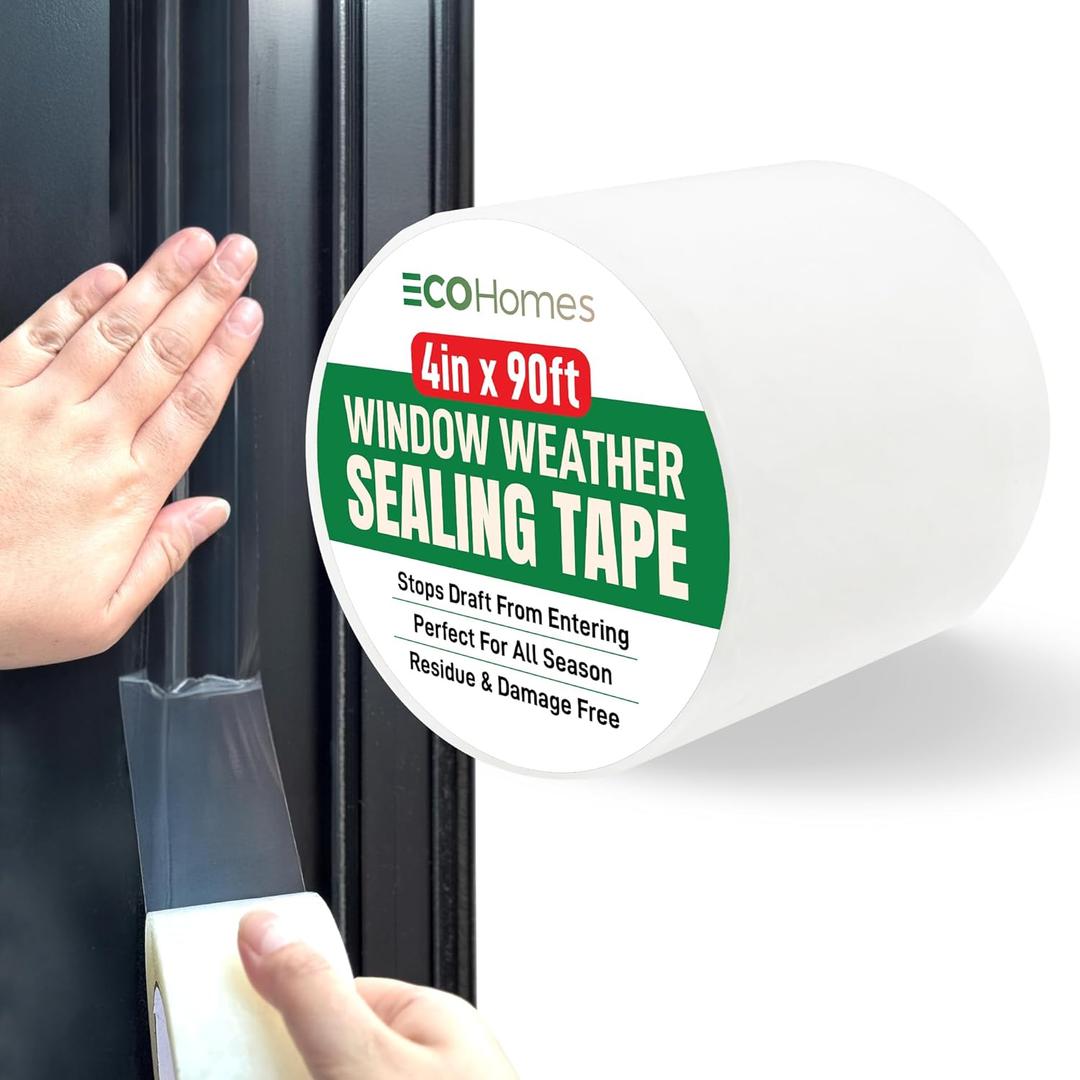 ECOHomes Window Weather Sealing Tape | Winter Weather Stripping Tape to Block Cold Drafts Through Window Gaps and AC Units, Insulation Seal and Draft Blocker for Home (4 Inch by 90 FT, Clear)