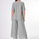 Women's 2 Piece Chiffon Sets Outfits Flowy Summer Casual Dressy Pantsuits Loose Double Layers Blouse Pants Sets, XXL