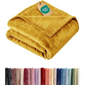 Ultra Soft Fleece Blanket Queen Size - Flannel Fleece Luxury Queen Blanket - Lightweight for Couch Bed Chair - Thick, Warm and Breathable - All Season Cozy Fuzzy, Anti-Static Microplush Bedding, Gold