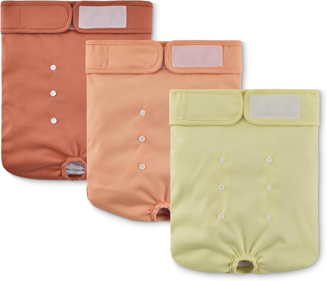 Amazon Basics Washable Dog Diapers, Highly Absorbent, Female, XL Size, 3 Pack, 25.3“ x 27.4” x 0.25“, Colors- Cinnamon, Peach, Pale Olive