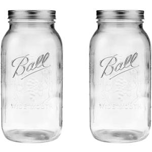 Ball Wide Mouth Glass Mason Jars with Lids and Bands, Used for Canning, Pickling, Juice, Jam, Jelly, Half Gallon Size 64 Ounce (Pack of 2)