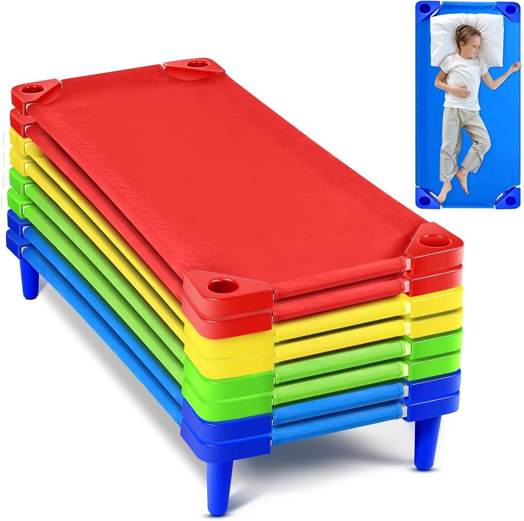 8 Pcs Stackable Daycare Cots for Toddler 54" l x 23" W Kids Cots for Sleeping Portable Kids Bed Furniture Bed Frames Headboards Footboards for Classroom Preschool (Multicolor), 54" Length x 23" Width