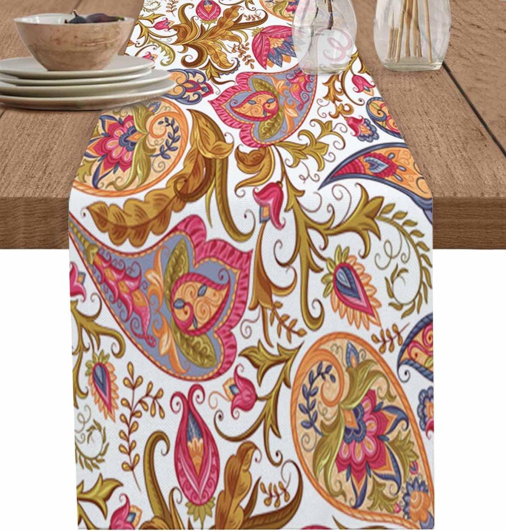 Table Runner Colorful Ethnic Paisley Table Runners Dresser Scarves Boho Style Mandala Flowers Table Decor Seasonal Kitchen Dining Table Decoration for Home Holiday Party Decor 13x72 Inch
