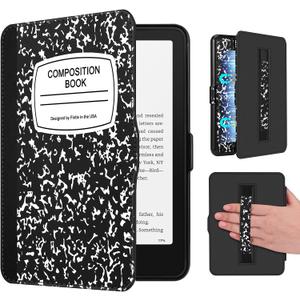 Fintie Case for All-New 7" Kindle Paperwhite (12th Generation, 2024) and Kindle Colorsoft - Lightweight Slim Shell Cover with Hand Strap Auto Sleep/Wake, Composition Book
