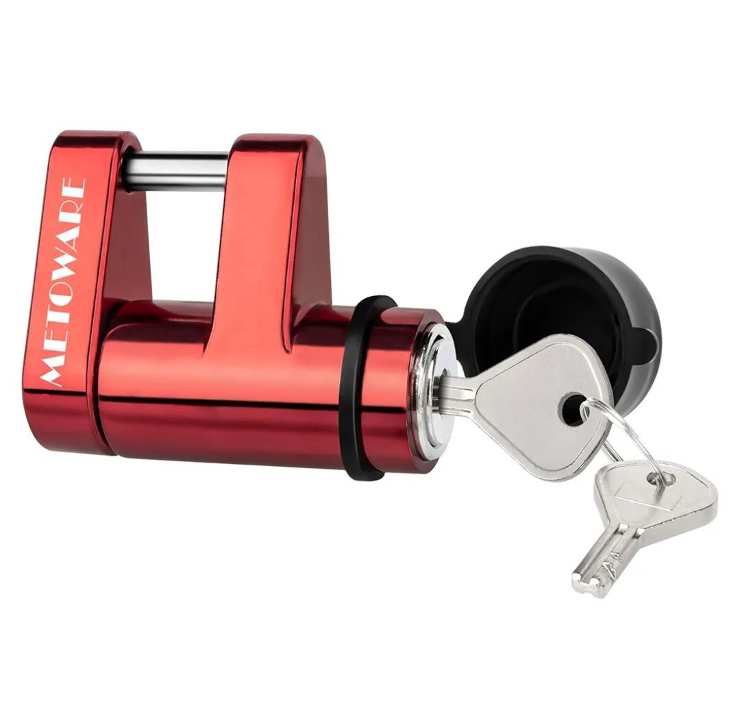 METOWARE Trailer Tongue Coupler Lock with All-Weather Rubber Cap, 1/4" Dia with 7/10" Span Heavy-Duty Trailer Coupler Lock for Tow Boat RV Truck Car's Coupler (1 Pack, Red)