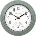 La Crosse Clock 433-3020 8-inch Indoor/Outdoor Sage Green Quartz Wall Clock with Temperature, Small