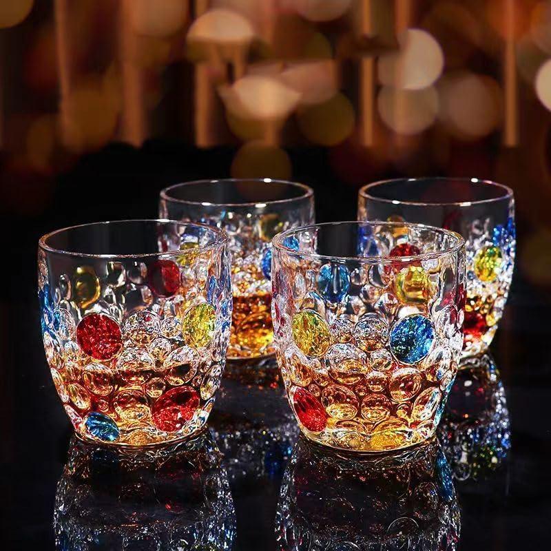 AlifordGlass Glass Tumblers with Colorful Patterns, Lead-Free, Set of 4 or 6 (Set of 4)