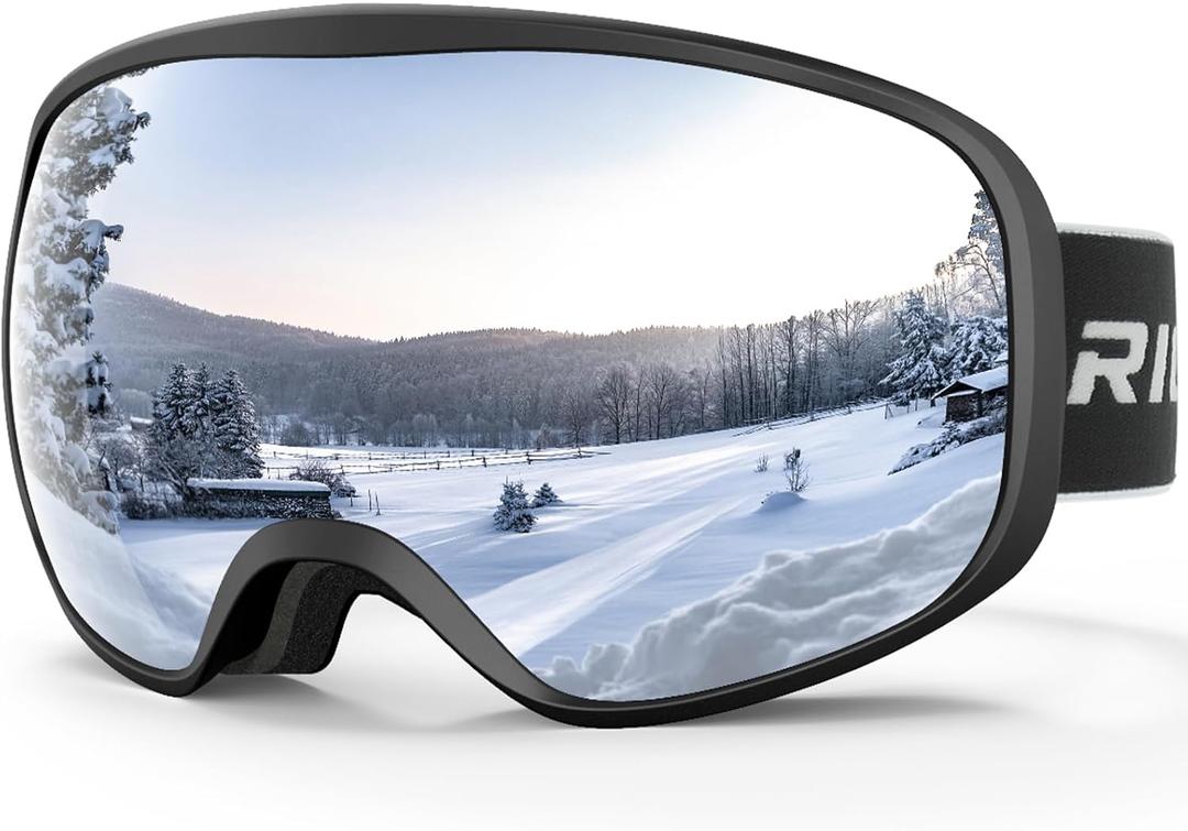 Ski Goggles Snowboard Goggles for Men Women Adults Youth,Over Glasses OTG/100% UV Protection/Anti-fog/Wide Vision (A02-black/Silver(vlt 13.8%))
