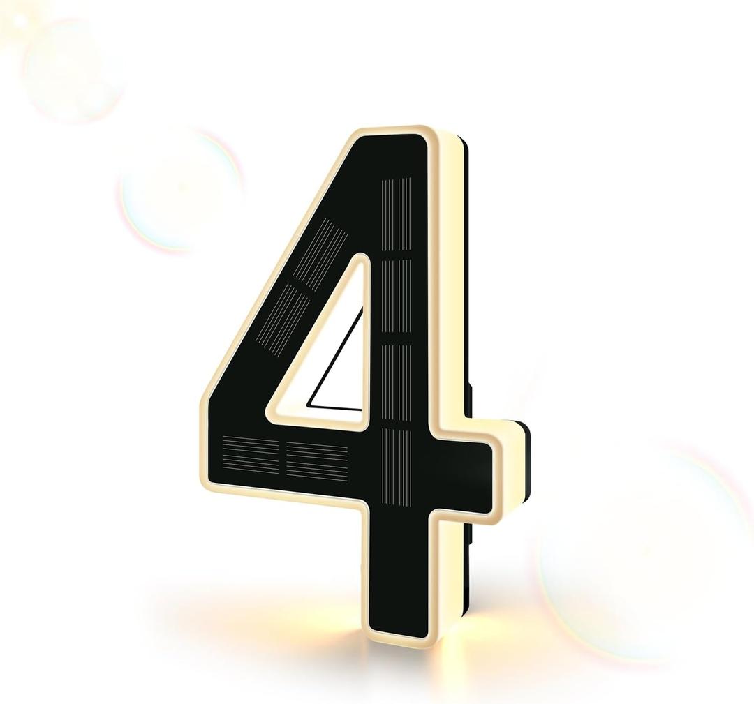 ISUNMEA 6.7 Inch Solar Lighted House Numbers for Outside, Light Up Waterproof LED Address Signs for Houses, Backlit Illuminated Exterior Modern House Numbers Light (4-Black, 6.7IN)