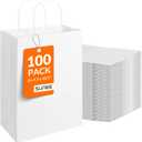 SUNEE Gift Bags with Handles 8x4.3x10.7, 100 Pcs Paper Bags Medium Size Bulk for Gift Wrapping, Retail, Party Favors and Small Business - White