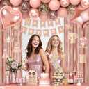 14th Birthday Decorations for Girls, Happy 14 Birthday Decorations for Her, Rose Gold Birthday Party Supplies with Banner, Number Balloons, Fringe Curtains, Hanging Swirls, Foil Balloons