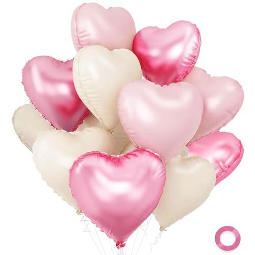 Pink and White Balloons - Pack of 15 - Heart Shaped Foil Balloons for Valentines Day Wedding Birthday Bridal Shower Baby Shower Decorations