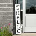 ZZJJHYWGQ Hey Hi Hello Welcome Sign For Front Porch Standing 45"X9" Large Outdoor Vertical Tall Wood Frame Wall Decor for Outside Home Front Door Board (Black)