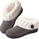 Wishcotton Women's Wool Cozy Memory Foam Winter Slippers Indoor Outdoor with Fuzzy Faux Fur Collar (9, Grey)