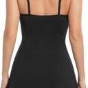 Women's Mini Tennis Dress with Shorts & Pockets Summer Golf Athletic Dresses Built-in Bra Basic Cami Slips 2-in-1 (Black, XL)