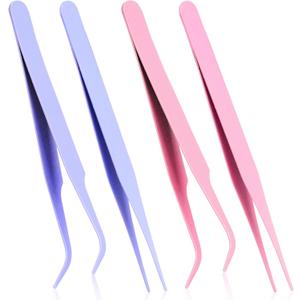 Tweezers for Crafting, 4 Pcs Stainless Steel Sticker Tweezers Kit Multipurpose Straight and Curved Tip Tweezers Small Jewelry Making Tools for DIY Intricate Projects, Cardmaking, Scrapbooking, Model