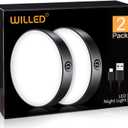 WILLED Tap Light Rechargeable, 6000K Dimmable Touch Light Buit-in 1000mAh Large Battery, Stick on Closet Light, Portable LED Puck Night Lights for Cabinet, Wardrobe, Counter, Kitchen, Bedroom (2 Pack) (Pure White 6000K, Black)