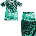 Polynesian Couples Matching Outfits Samoa Puletasi Women's Dresses and Luau Men's Shirts (Green, XL)