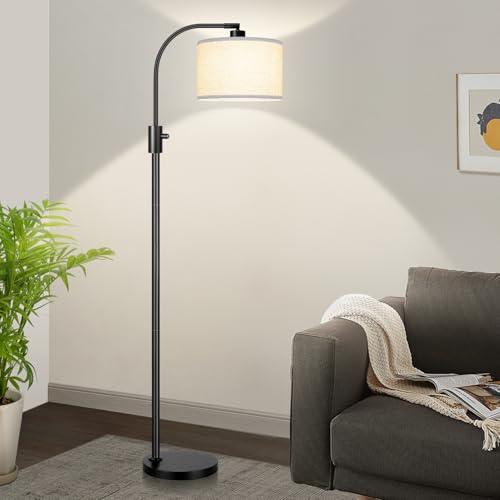 Nintiue Upgraded Modern Arc Dimmable Tall Standing Floor Lamp with Linen Shade, 1200 Lumens LED Bulb Included, for Living & Reading Room, Bedroom, Office & Nursery, Matte Black