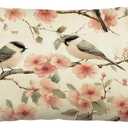 Chinoiserie Flowers Birds Spring Pillow Cover 12x20 in, Flowers Birds Leaves Decorative Pillow Cases, Vintage Pillow Cover for Home Living Room Bedroom Couch Sofa