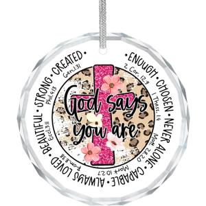 Christian Crystal Ornaments, God Says You are Scripture Floral Keepsake Decorations, Inspirational Christian Gifts for Women Teen Girls, Decorative Hanging Ornament