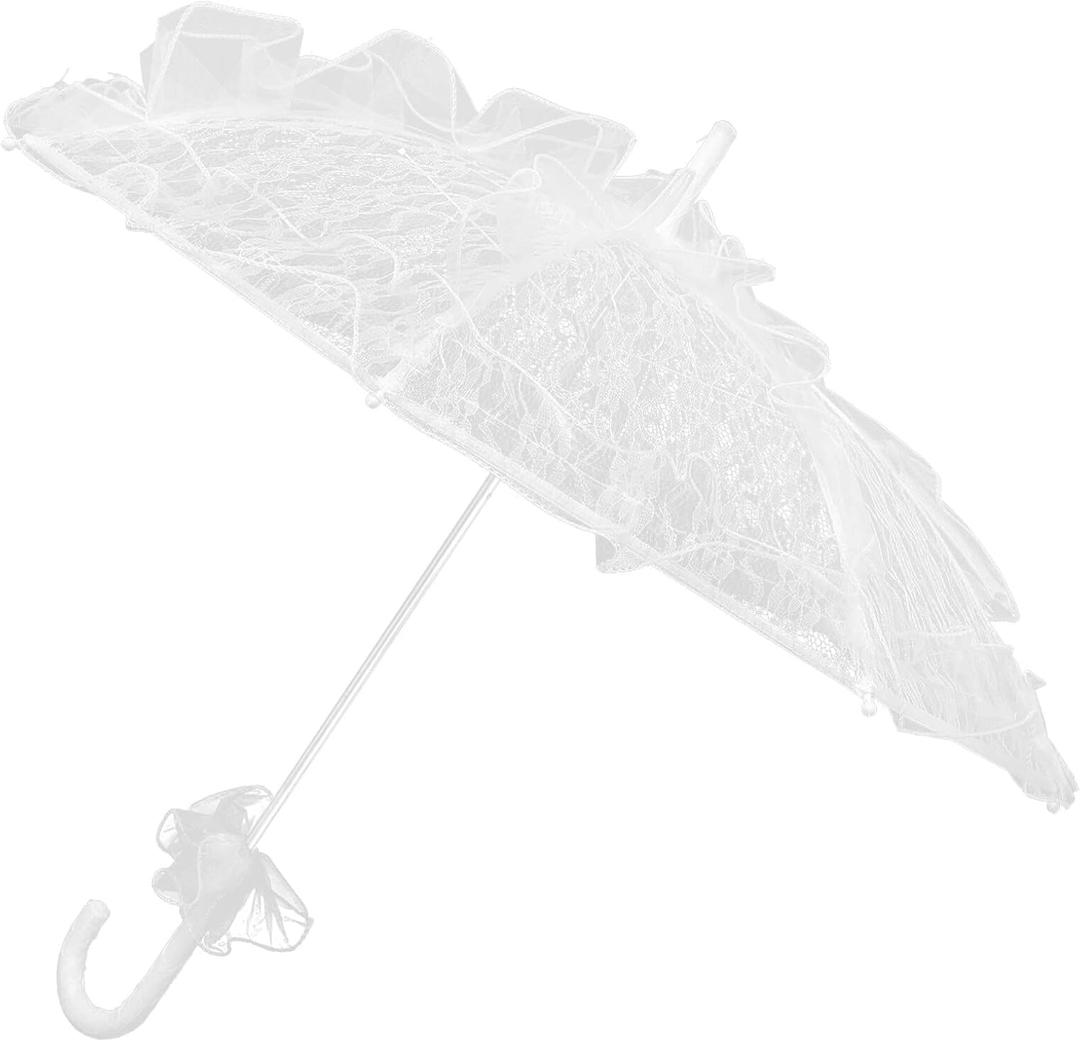 LUOEM White Wedding Lace Parasol Umbrella Wedding Bride Umbrella White Photo Prop for Bridal Decoration - Size Small