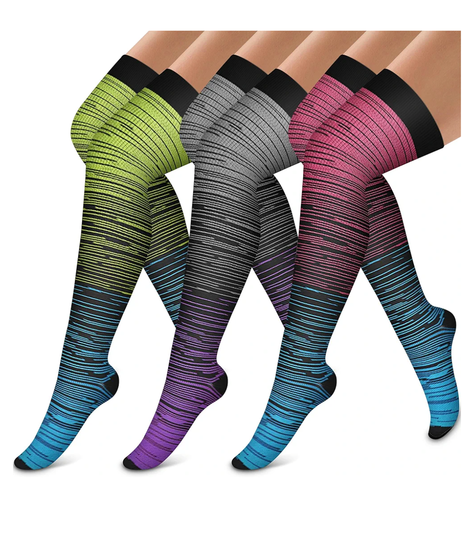 Bluemaple Thigh High Compression Socks for Women and Men Circulation(3 Pairs) Over the Knee-Best Support for Running,Travel,S/M