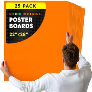 Hygloss Large Poster Board 22x28 - 25 Neon Orange Single Color Poster Boards Bulk Pack - 10 Pt. Thickness Colored Poster Board Paper for Projects, Signs, Displays - Posterboard Multipack 22" x 28"
