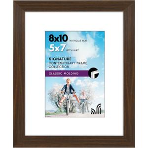 Americanflat 8x10 Picture Frame with Shatter-Resistant Glass - Use as 5x7 Frame with Mat or Display 8x10 Photo Without Mat - Signature Collection - Picture Frames for Tabletop and Wall - Walnut
