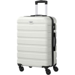 AnyZip Luggage PC ABS Hardside Lightweight Suitcase with 4 Universal Wheels TSA Lock Checked-Medium 24 Inch White