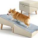 Dog Ramp for Couch Sofa and Low Bed, 15.7" W 2-in-1 Foldable Split Ottoman&Steps, Non-Slip Wooden Pet Stairs for Small Senior Injured Dogs & Cats, Grey