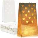 Juvale 24-Pack White Tea Light Candle Luminary Bags for Weddings, Party Decoration, 10 x 6 x 3.5 Inches