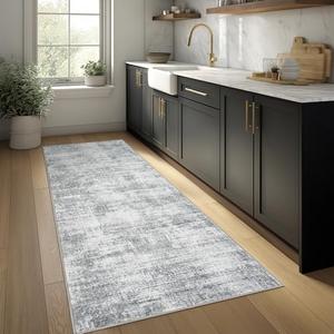 BILEEHOME Modern Abstract Neutral Grey Kitchen Rugs Non Slip Washable Low Pile Bedside Rug Runners 2x6 Light Gray Floor Covering Carpet for Bathroom Laundry Room 2 x 6