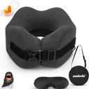 Neck Pillow Airplane Travel Set - Pure Memory Foam Travel Pillow for Long Flights Essentials, Sleeping with 3D Contoured Eye Mask, Earplugs, Portable Bag (Grayish)