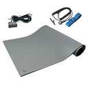RubberStat Dual Layer ESD Compliant Workstation Rubber Table Mat Kit, Soldering, Cell Phone Repair, with Wrist Strap Set and Ground Cord - 24"x16" Grey