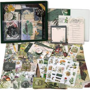 Scrapbooking Supplies Kit, Vintage Botanical Aesthetic Scrapbook Kit for Bullet Junk Journal, Stationery, A6 Grid Notebook, Flower DIY Journaling Supplies, Birthday Craft Gift for Teen Girl Women
