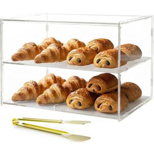 2-Tiers Bakery Display Case for Commercial Countertop, 18.9" x 9.5" x 11.8" Acrylic Pastry Display Case Storage Box for Dessert Donut Bread Cake Cupcake Bagels Cookie