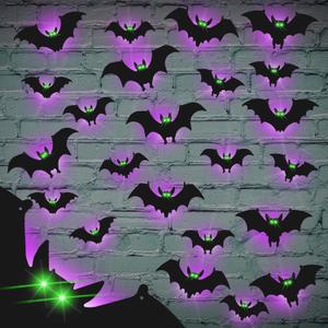 48 Pack Halloween 3D Bats Decorations Wall Stickers with Glow in Dark Eyes 8 Different Style Removable PVC LED Bat Wall Stickers for Indoor Outdoor Home Window Door Garage Decor Party Supplies