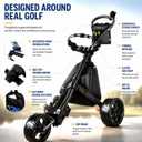 JANUS Pace Golf Push Cart with 360° Rotating Phone Holder, 3-Wheel Foldable Golf Cart with One-Click Folding, Wide EVA Wheels, Foot Brake, Adjustable Handle, Cooler Bag & Scorecard Console