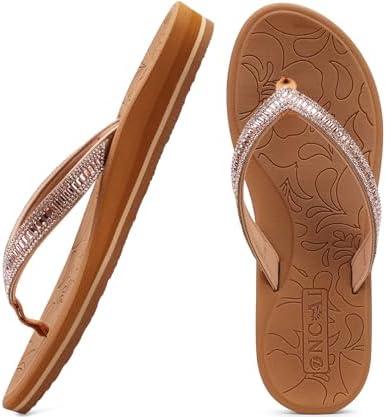 ONCAI Women's Flip Flops with Rhinestone, Arch Support Yoga Mat Comfort Walking Summer Beach Thong Sandals with Plantar Fasciitis Rubber Soles US Size 6-8