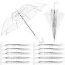 16 Pack Clear Wedding Umbrellas Bulk Transparent Auto Open Stick Umbrellas Windproof Waterproof Large Canopy Umbrella with White J Hook Handle for Wedding Bride Groom Photography Golf Outdoor 
