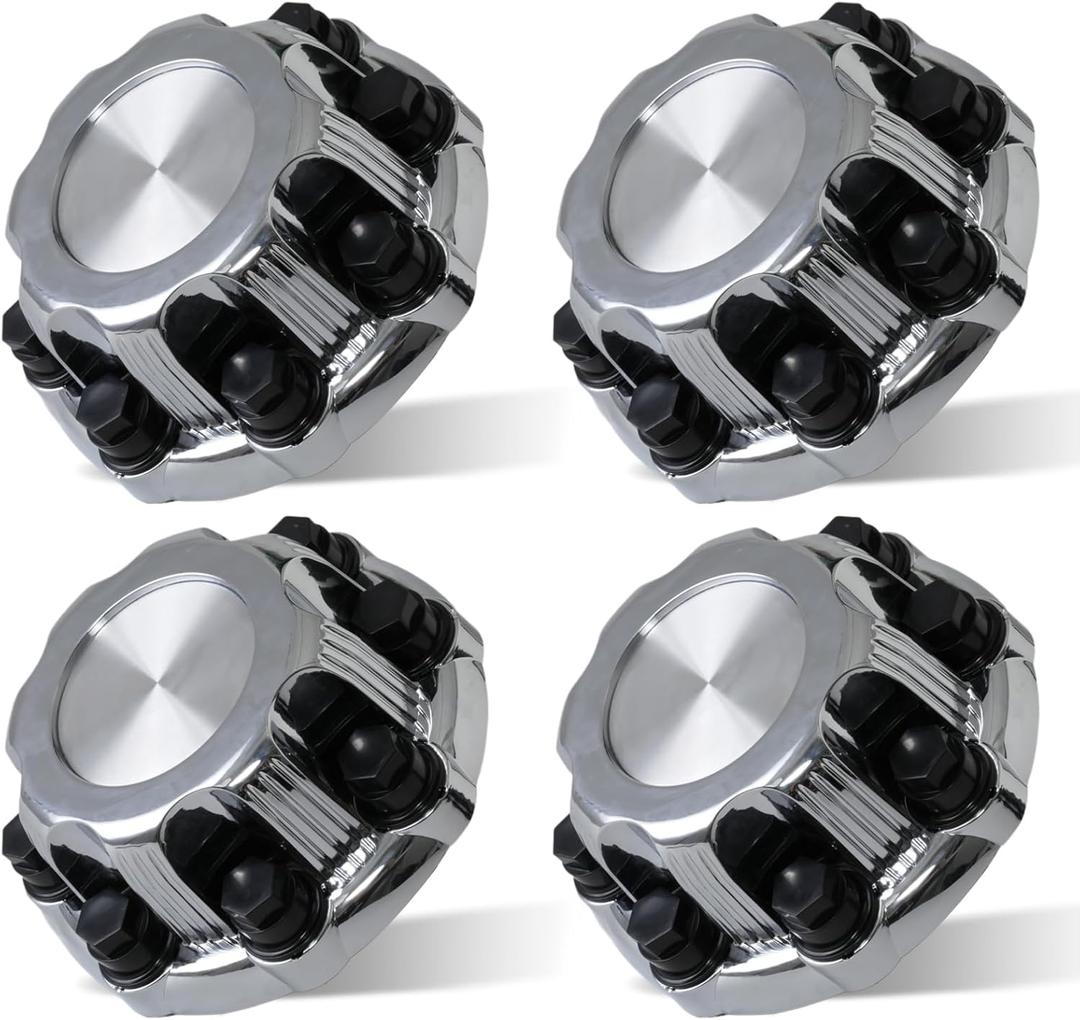 (Set of 4) Chrome Wheel Center Caps 8 Lugs Compatible with Select 16 Inch Van & Truck - Replacement 15039489, 15039488, 9597169, 9597170