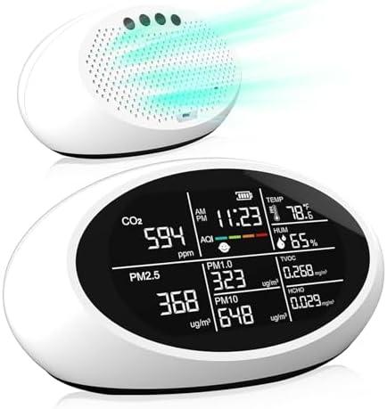12 in 1 Air Quality Monitor Indoor, Portable CO2 Detector for CO2, Temperature (°F), Humidity, VOC, PM2.5, PM1.0, PM10 & Time Display, 【Dual Chip & High Accuracy】 Air Quality Tester for Home