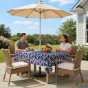 LUSHVIDA Moroccan Outdoor Tablecloth with Umbrella Hole and Zipper, 60 x 102 Inch Navy, Rectangle Waterproof Wrinkle Free Table Cloth Decorative Fabric Washable Table Cover for Patio, Party, Picnic