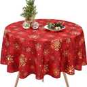 Likiyol Christmas Tablecloth 60 Inch Round, Gold Snowflake & Red Buffalo Plaid Table Cover for Winter, Waterproof for Kitchen & Dining, Holiday